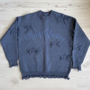 Andreilee Sweater Women Large Blue Distressed Oversized Embroidered Y2K